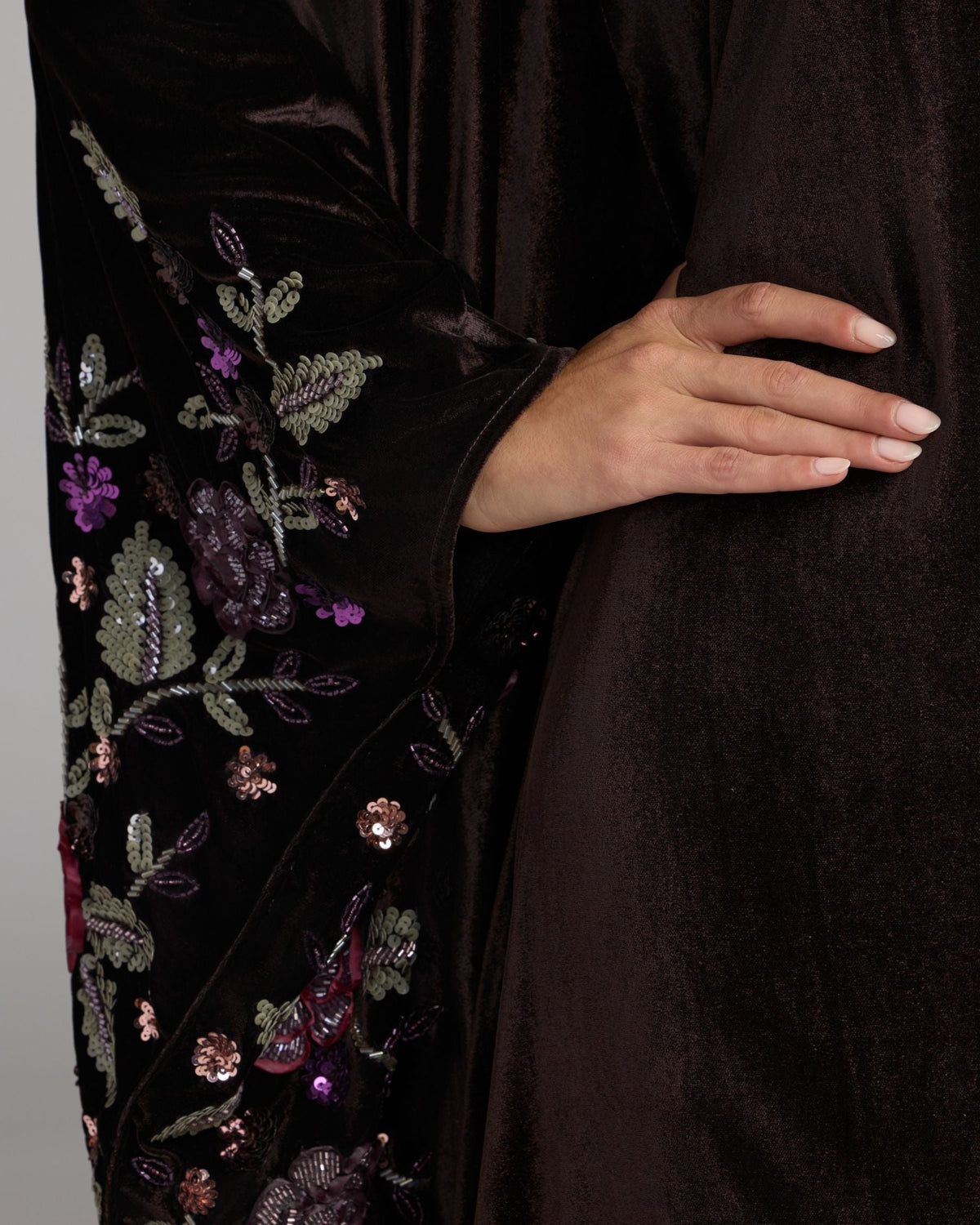 Aubergine Multi Embellished Velvet Kaftan Gown
