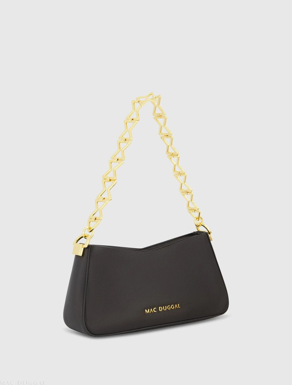 Black Small Leather Shoulder Bag with Gold Chain
