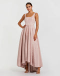 Pink Sleeveless Square Neck High Low Gown