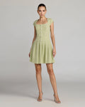 Sage Tweed Cap Sleeve Pleated Mini Dress