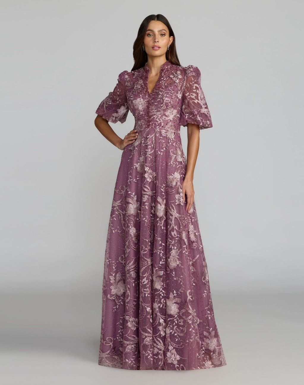Queen Anne Puff Sleeve A-line Gown