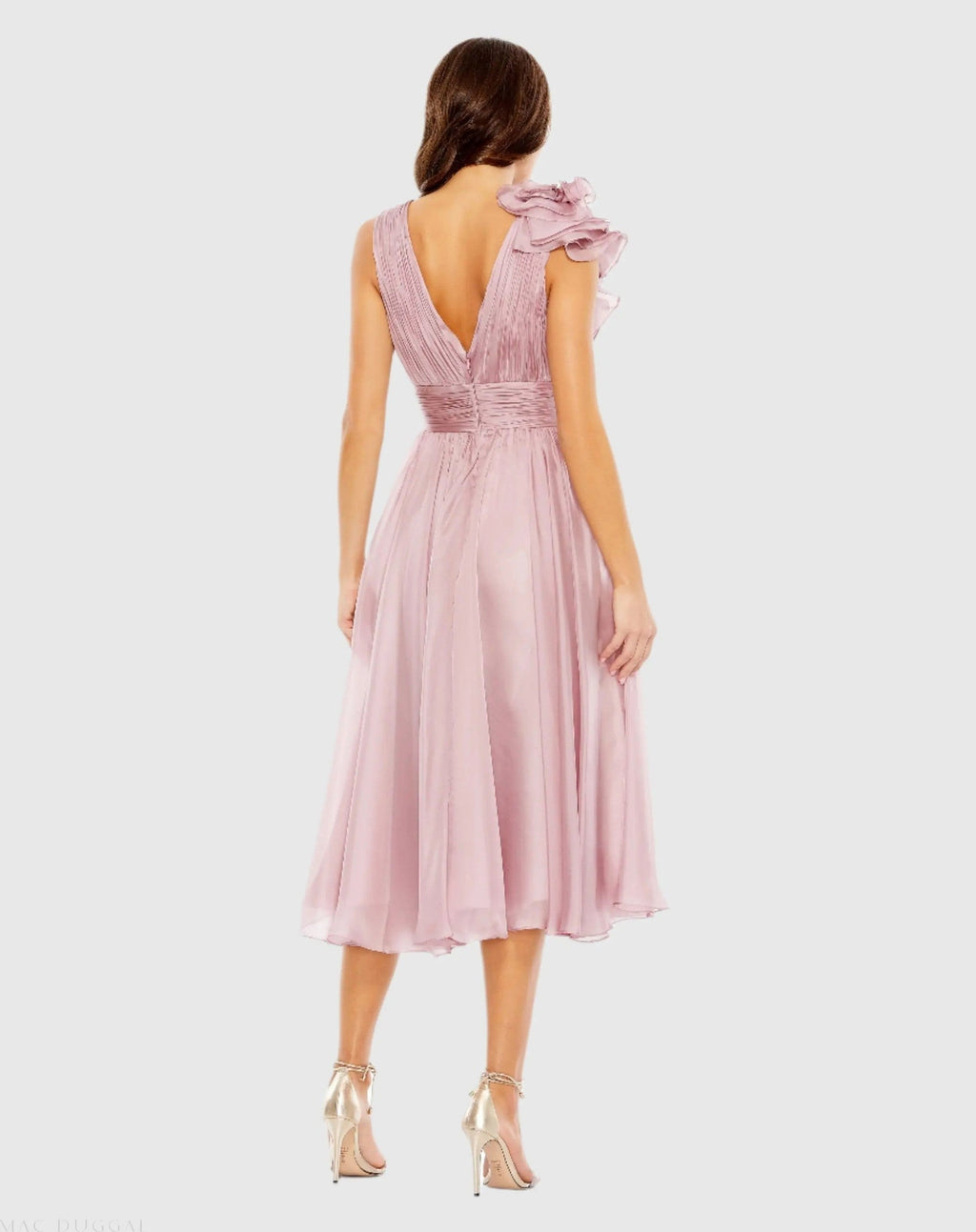 Pink Sleeveless Chiffon A-Line Tea Length Cocktail Dress