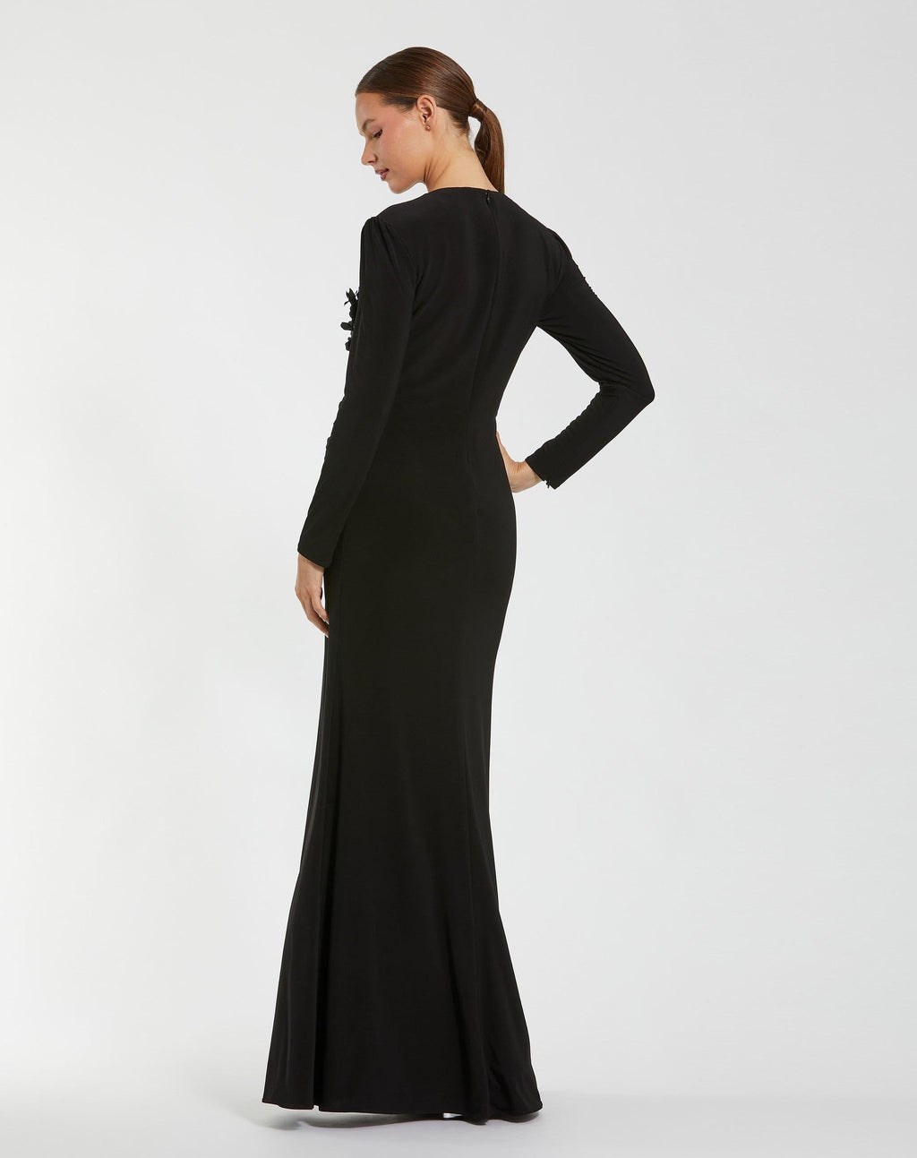 Black High Neck Beaded Jersey Evening Gown
