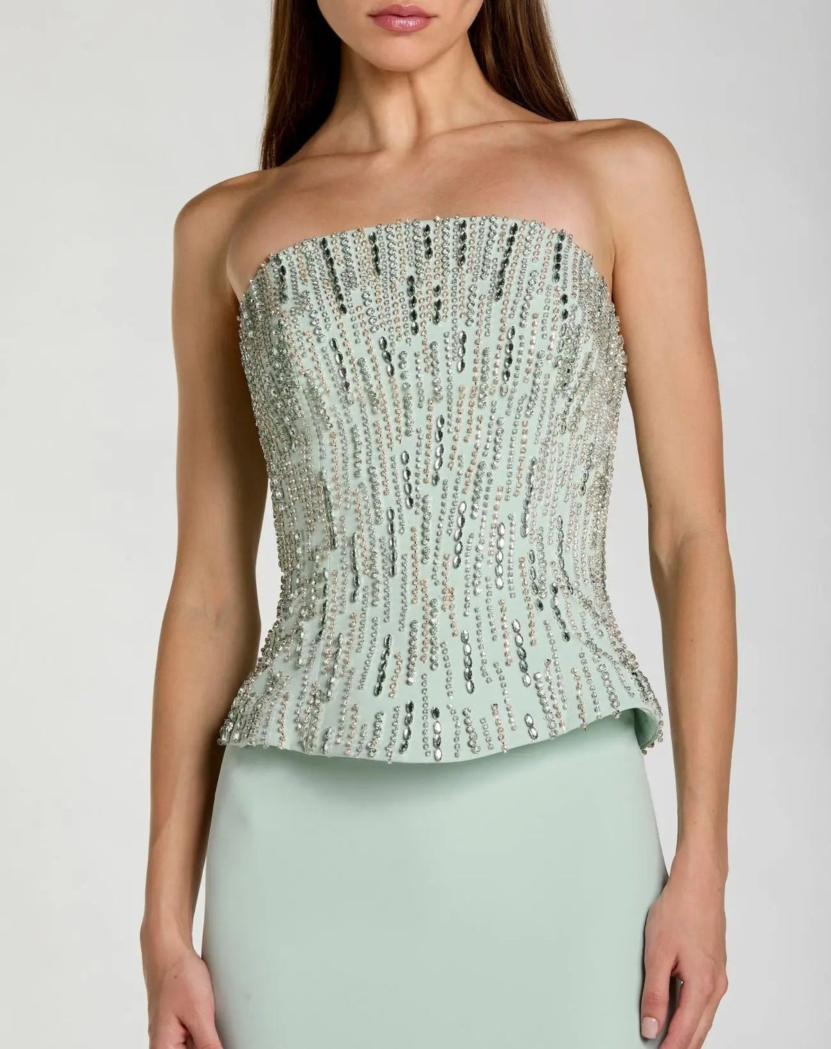 Mint Embellished Crepe Strapless Column Gown