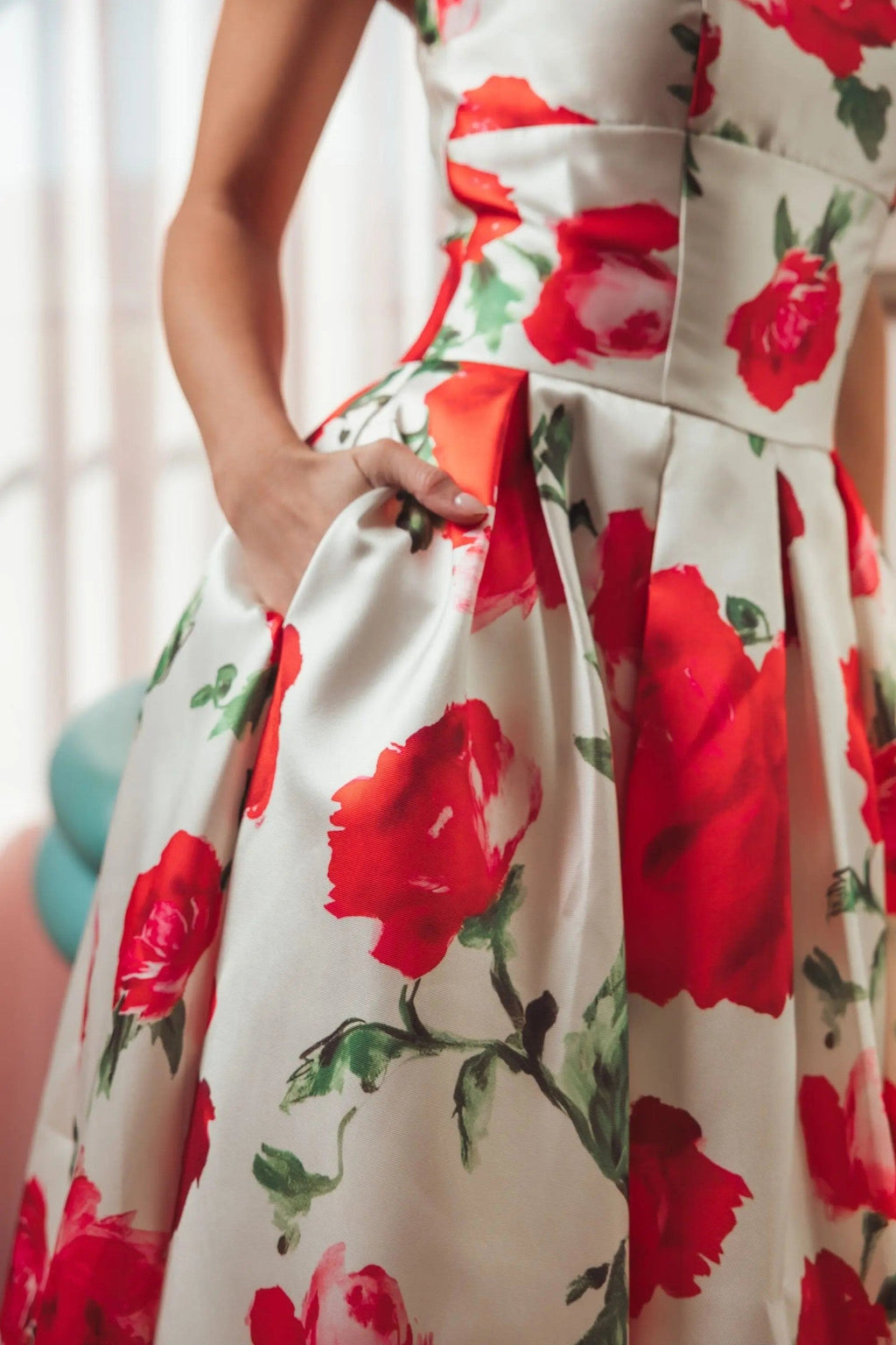 White Strapless Floral Mikado Midi Dress