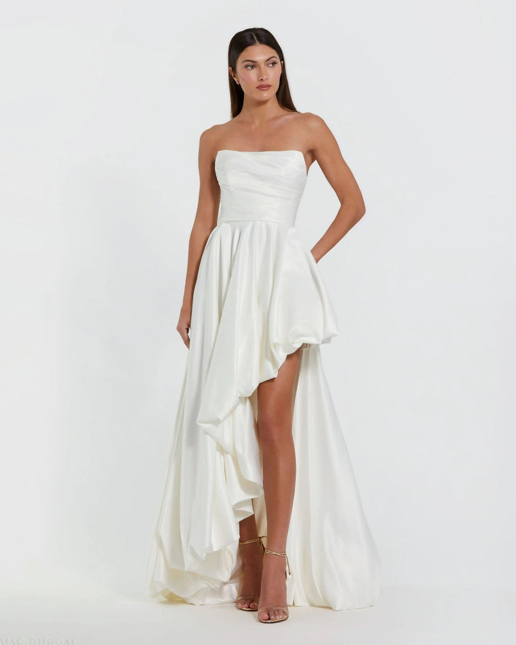 Strapless Ruched High Low Gown
