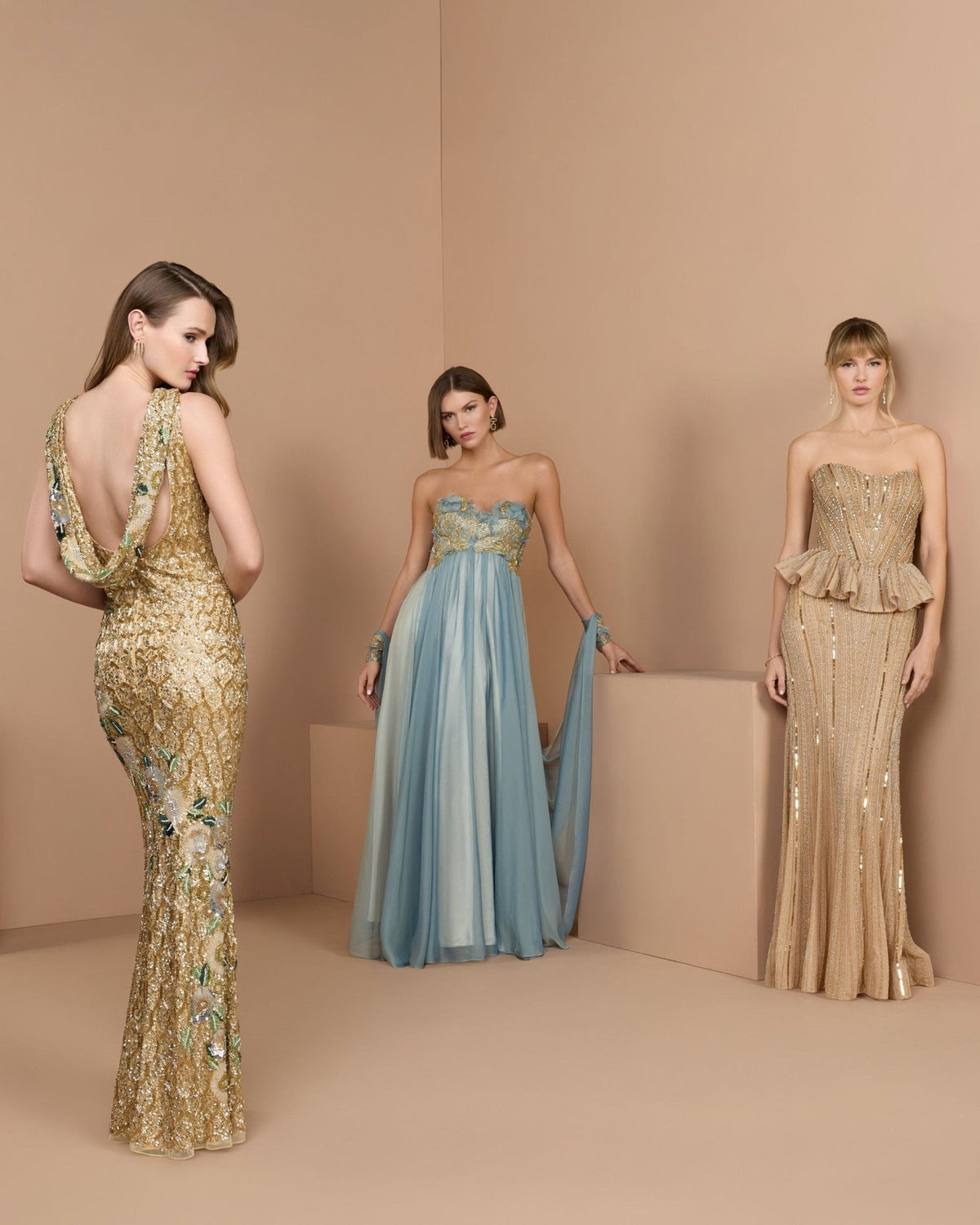 Seafoam Strapless Embellished Chiffon Cape Gown
