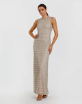 Silver Nude Embellished High Neck Column Gown