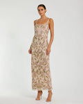 Nude Multi Sleeveless Hand Embellished Floral Maxi Dress