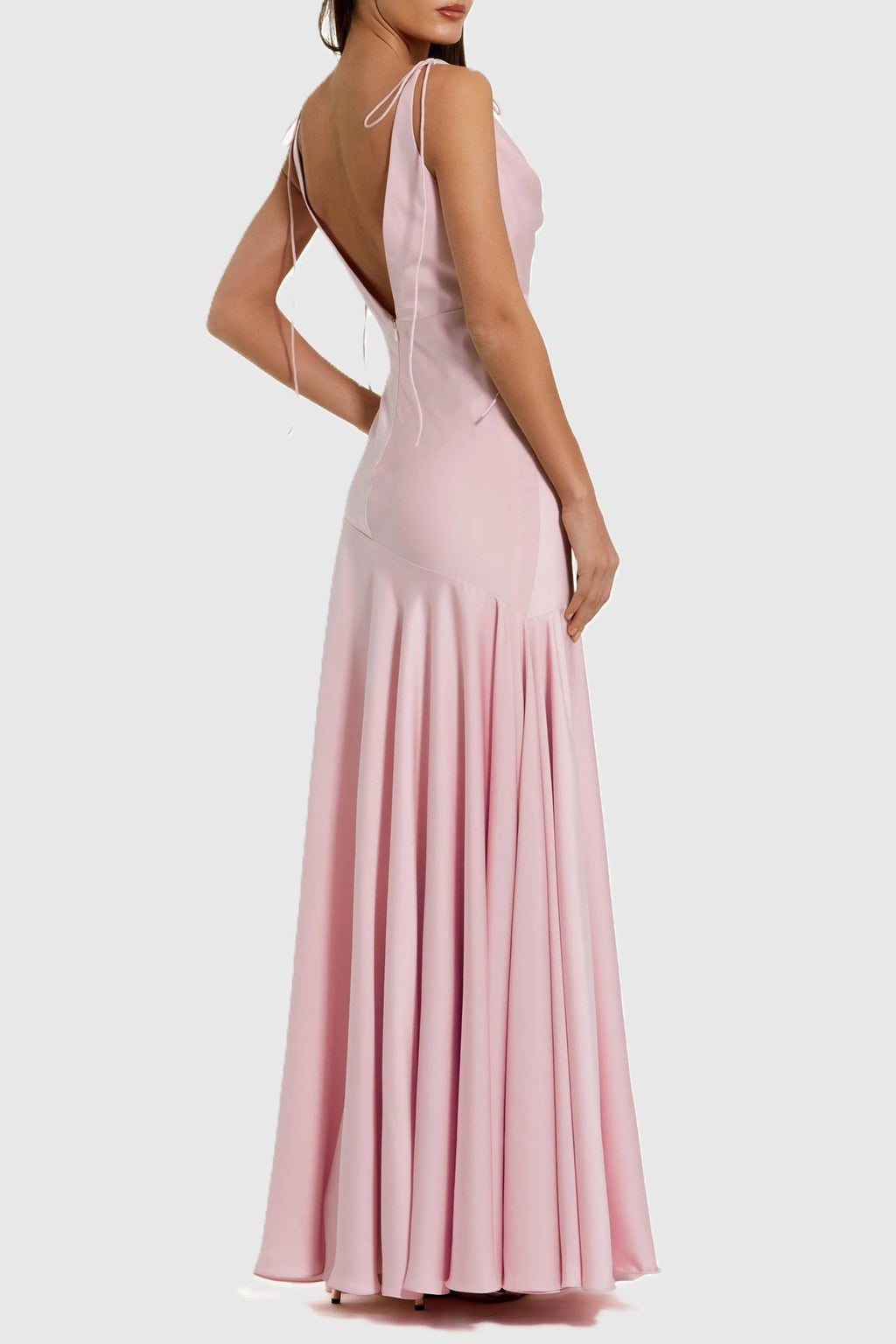 Powder Pink Charmeuse Cowl Neck Gown with Bow Straps