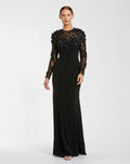 Long Sleeve Floral Embellished Column Gown