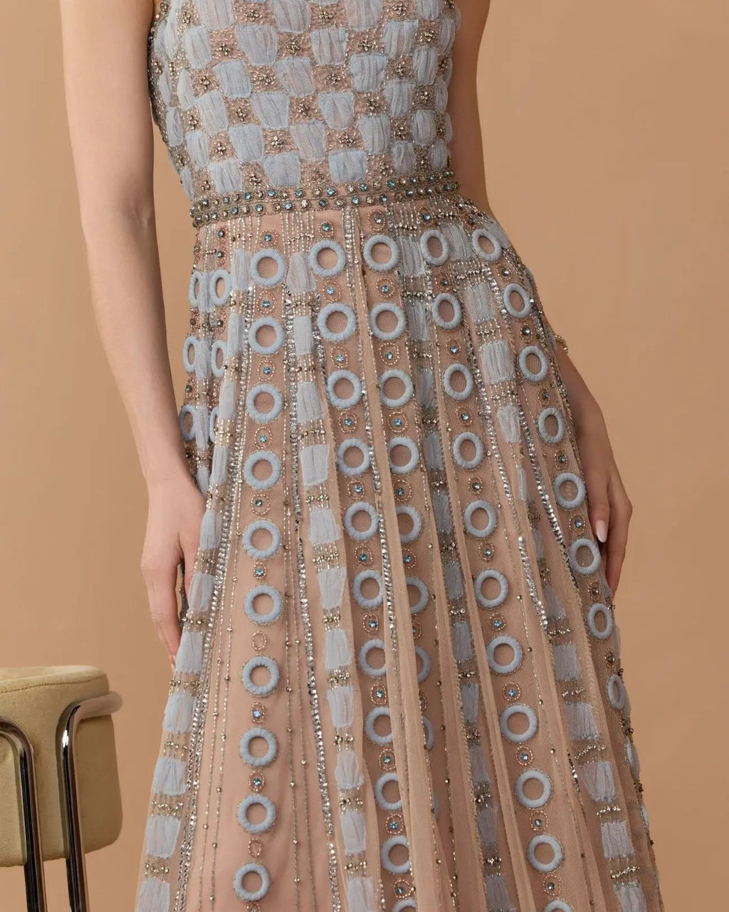 Powder Blue Sleeveless Embellished A-line Gown