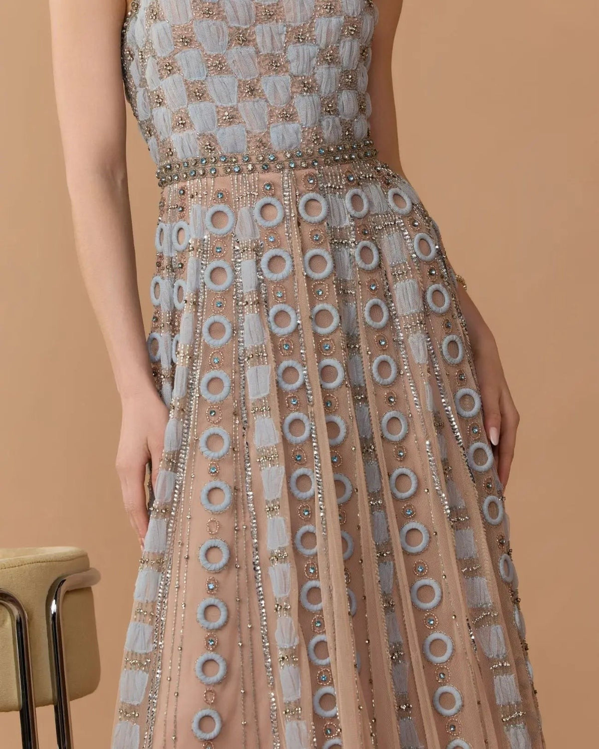Powder Blue Sleeveless Embellished A-line Gown