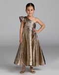 Girls Gold One Shoulder Metallic Maxi Dress