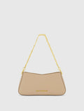 Beige Small Leather Shoulder Bag with Gold Chain