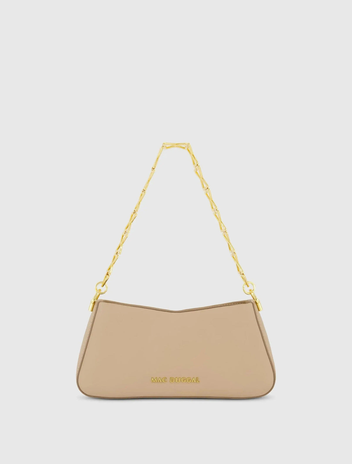Beige Small Leather Shoulder Bag with Gold Chain