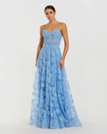 Blue Embroidered Sweetheart Neck A-Line Gown