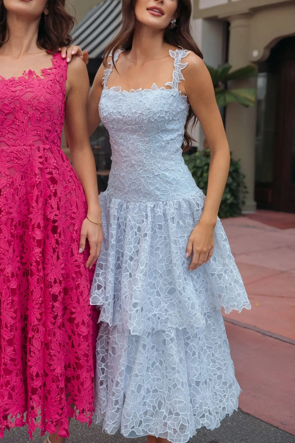 Pink Sleeveless Embroidered Lace A Line Midi Dress