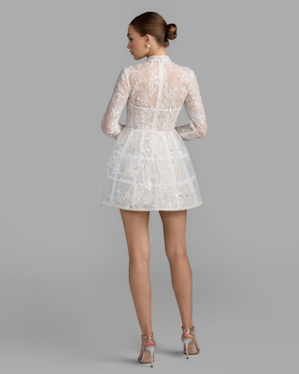 White Long Sleeve Lace A-Line Mini Dress