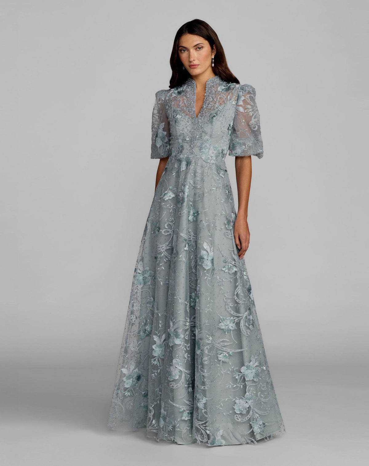 Queen Anne Puff Sleeve A-line Gown