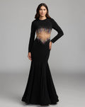 Black Multicolor Crystal Embellished Illusion Jersey Gown