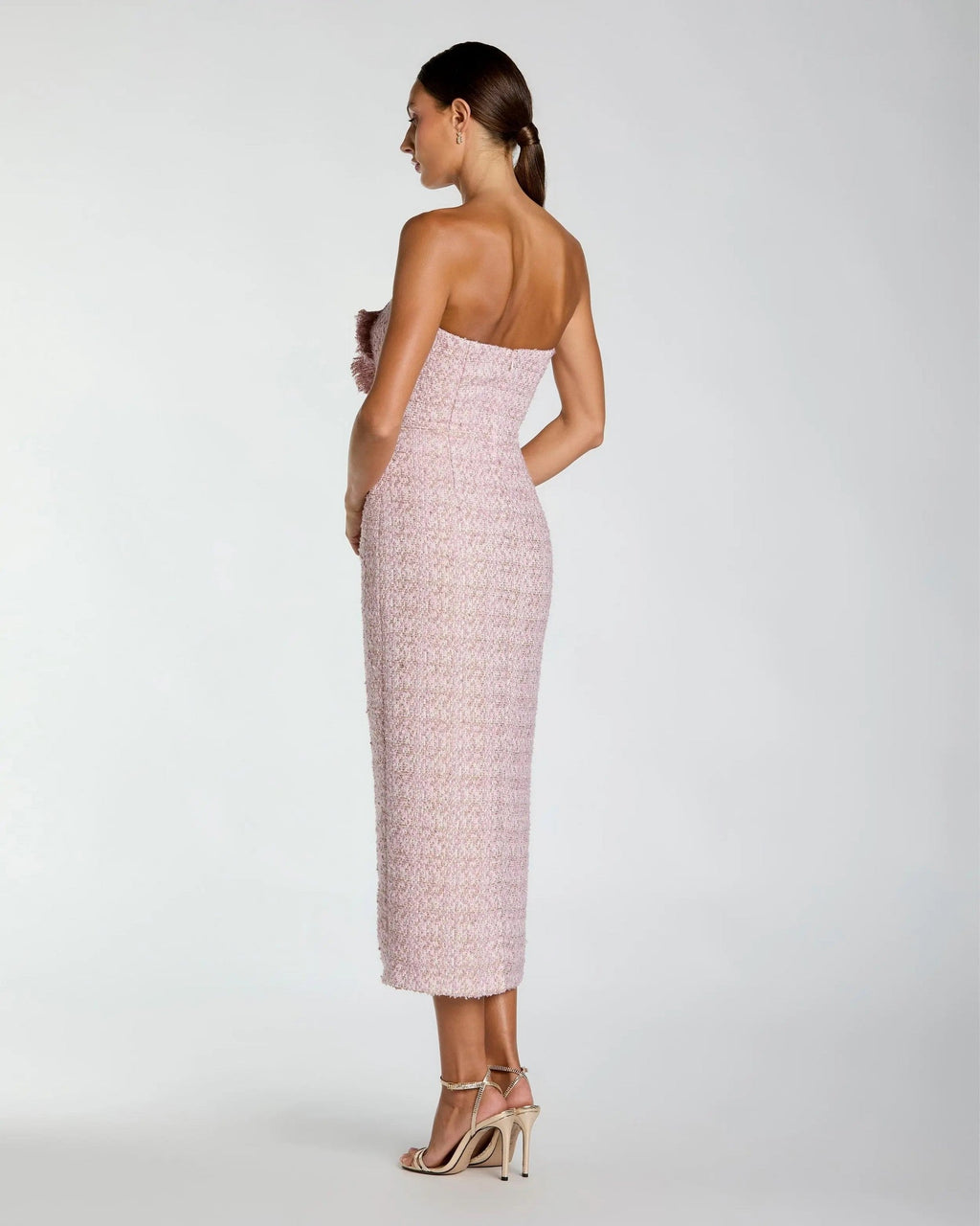 Lilac Strapless Boucle Midi Dress With 3D Flower