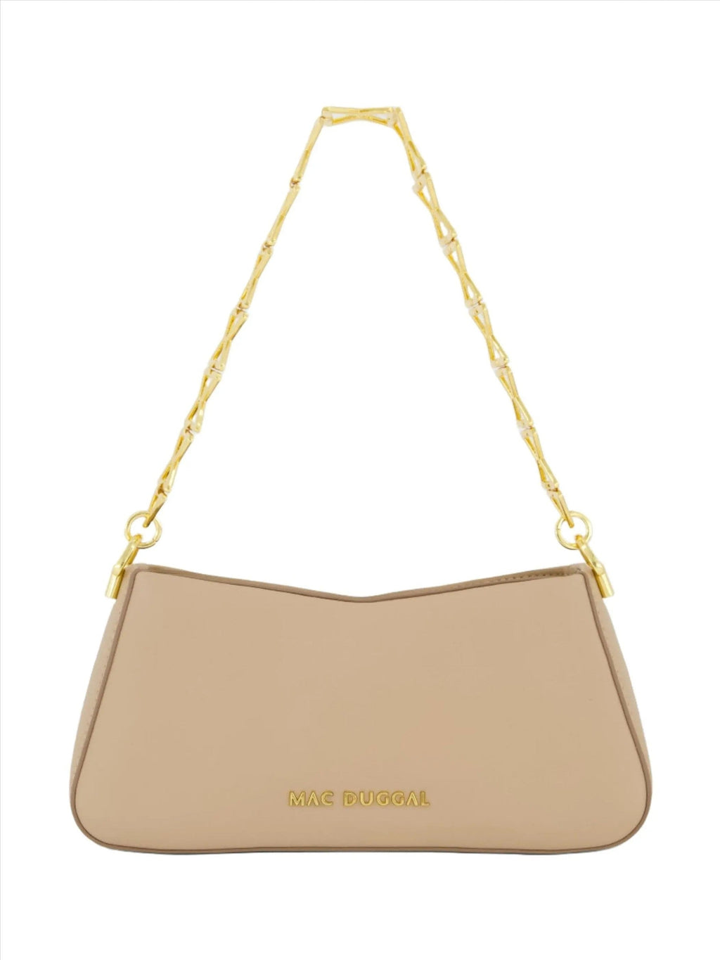 Beige Small Leather Shoulder Bag with Gold Chain