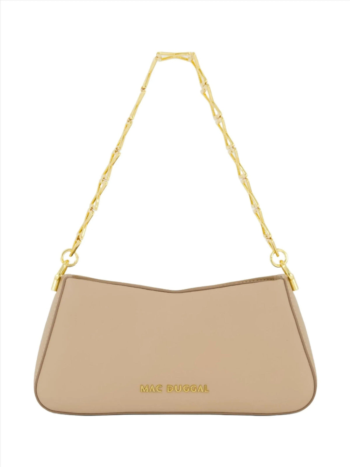Beige Small Leather Shoulder Bag with Gold Chain