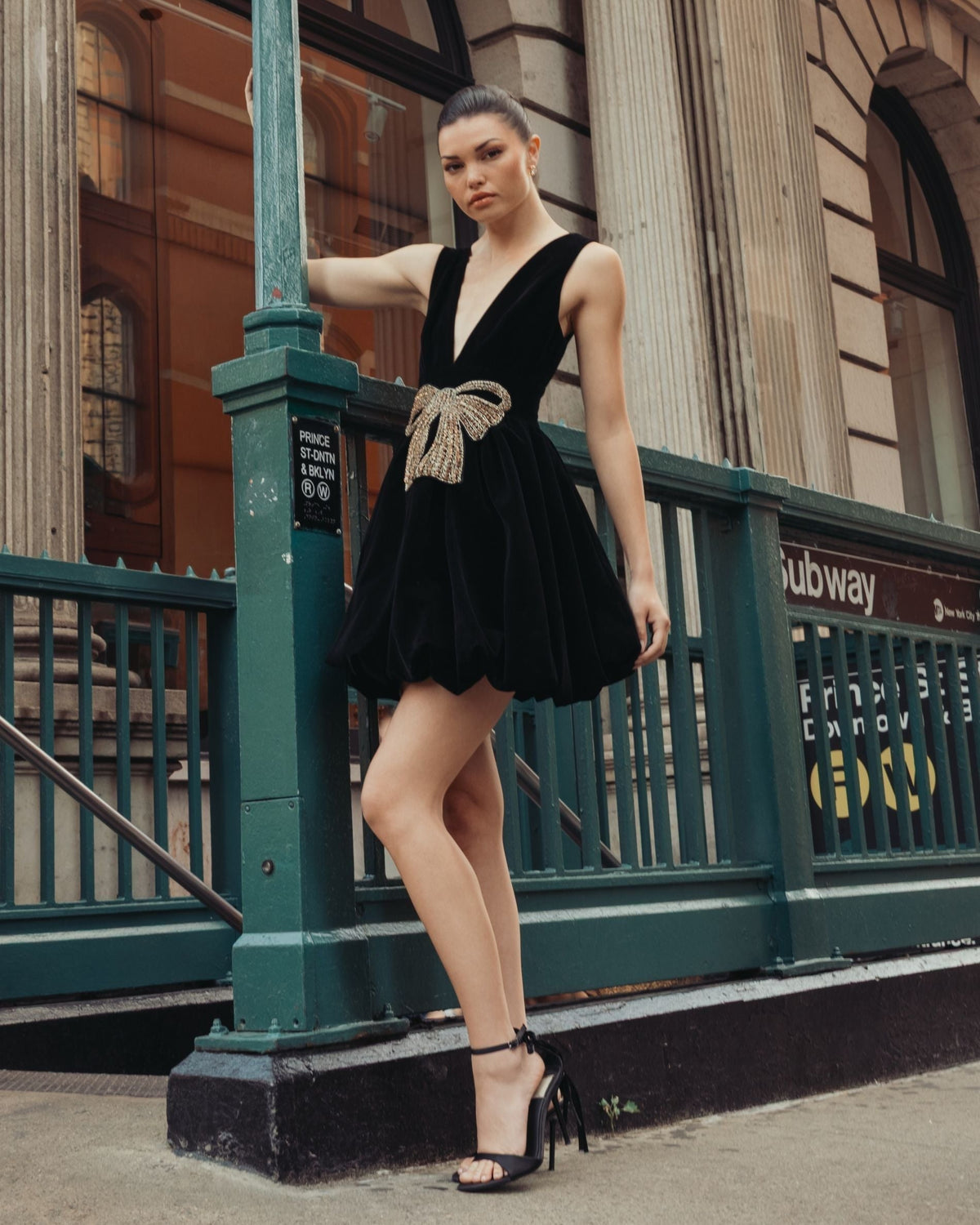 Black Sleeveless Bubble Hem Velvet Mini Dress With Bow