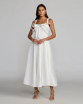 White Satin Bow Bodice Midi Dress