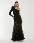 Black 3D Floral One Shoulder Mermaid Gown