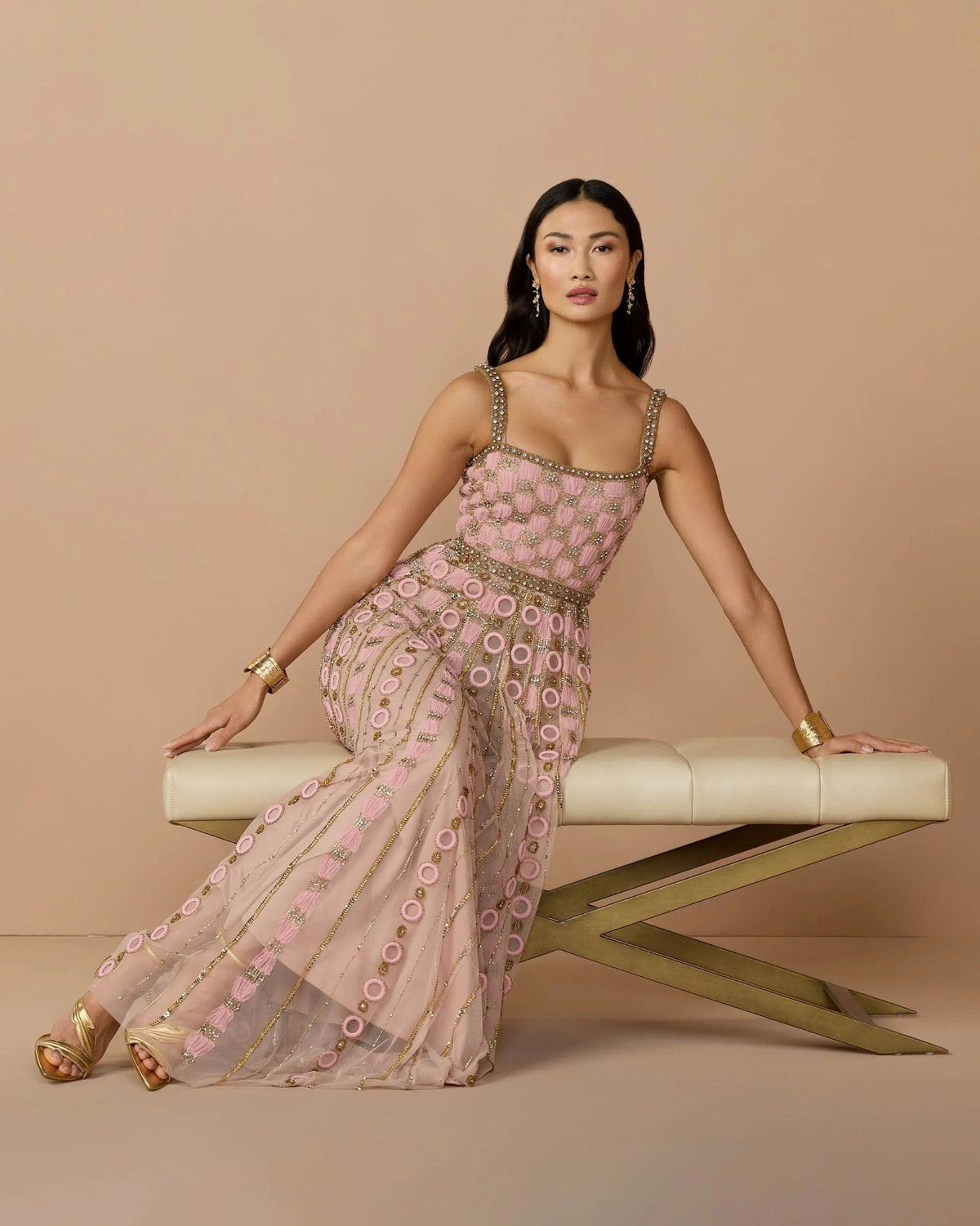 Rose Sleeveless Embellished A-line Gown
