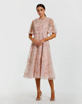 Blush Flutter Sleeve Embroidered Midi Dress
