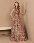 Pink Multi One Shoulder Velvet Floral Ball Gown