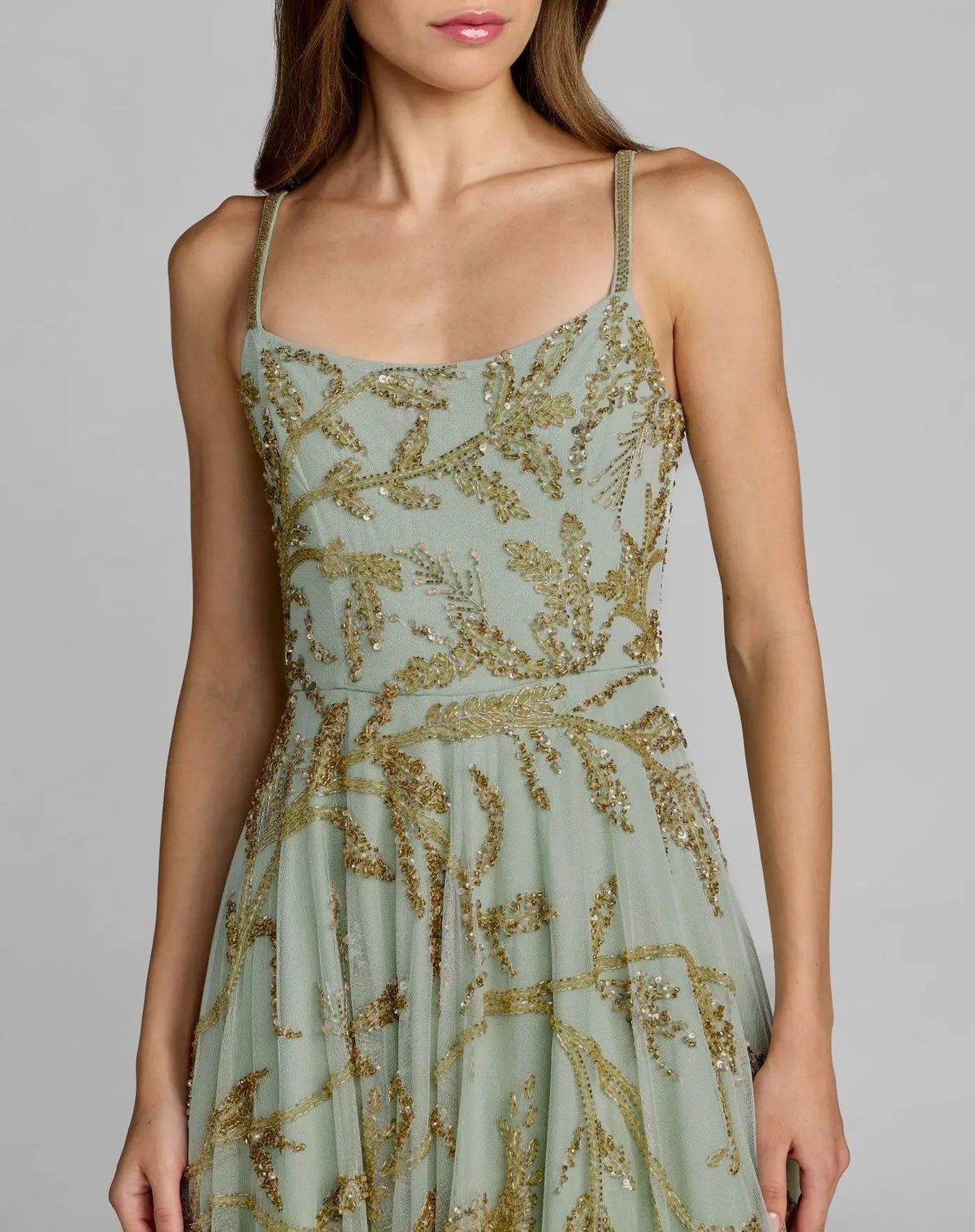 Green Floral Hand Beaded Midi Dress