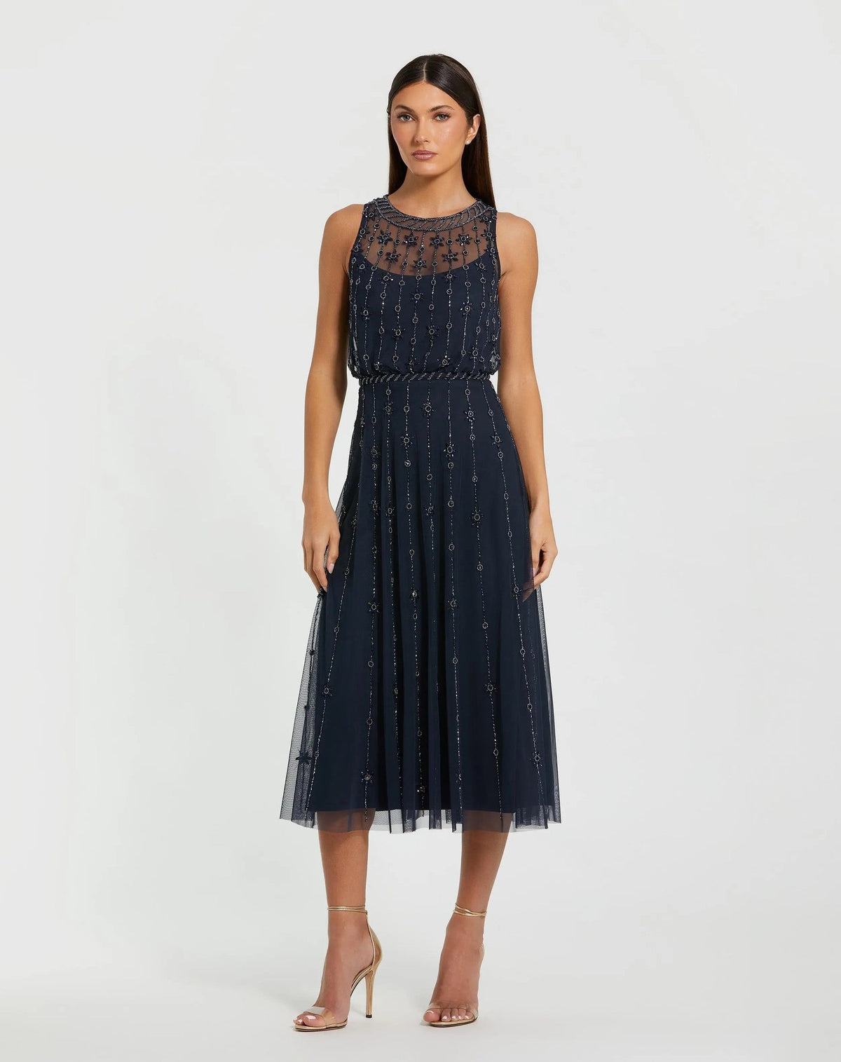 Midnight High Neck Sleeveless Embellished A Line Cocktail Dress