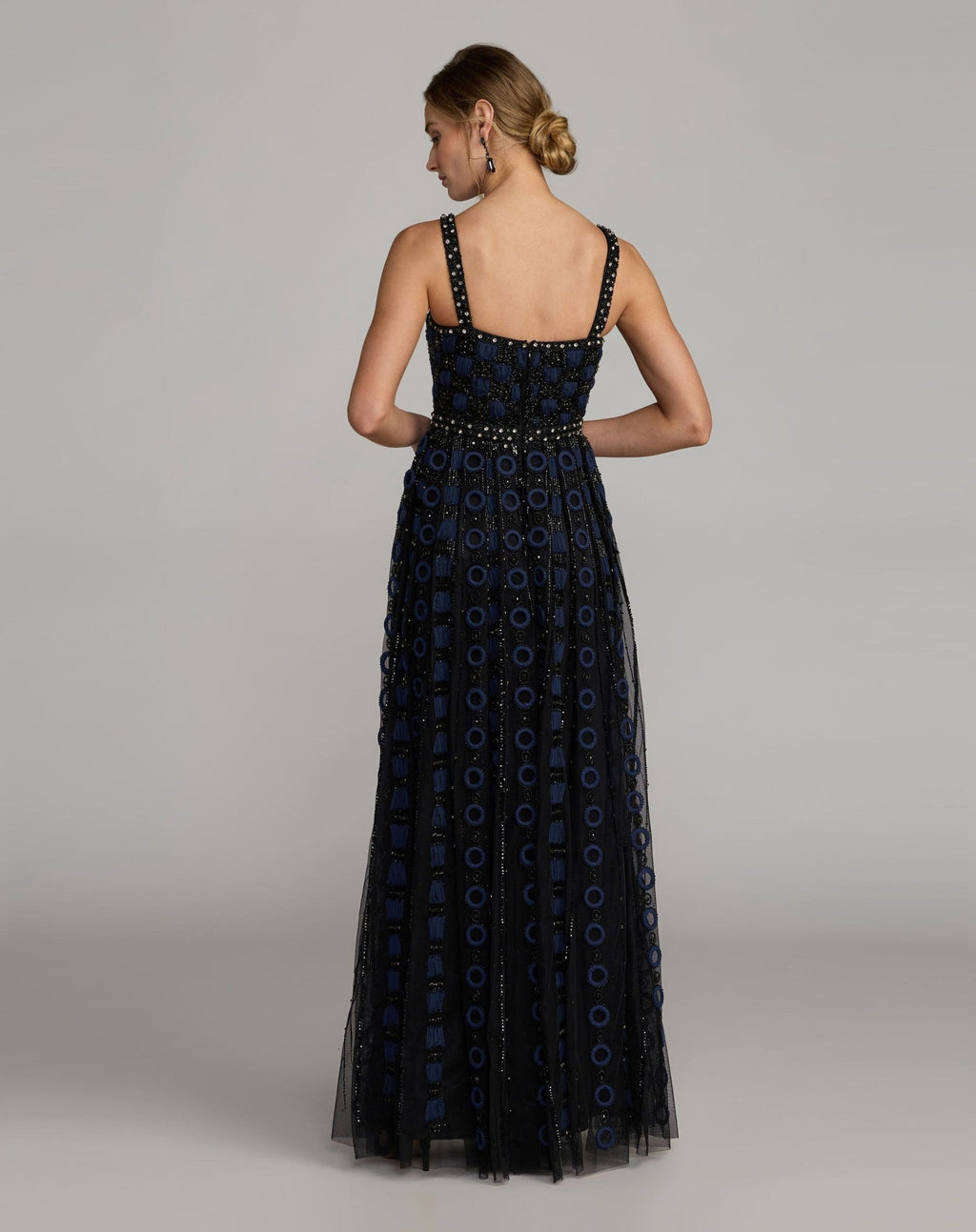 Black and Navy Sleeveless Embellished A-line Gown
