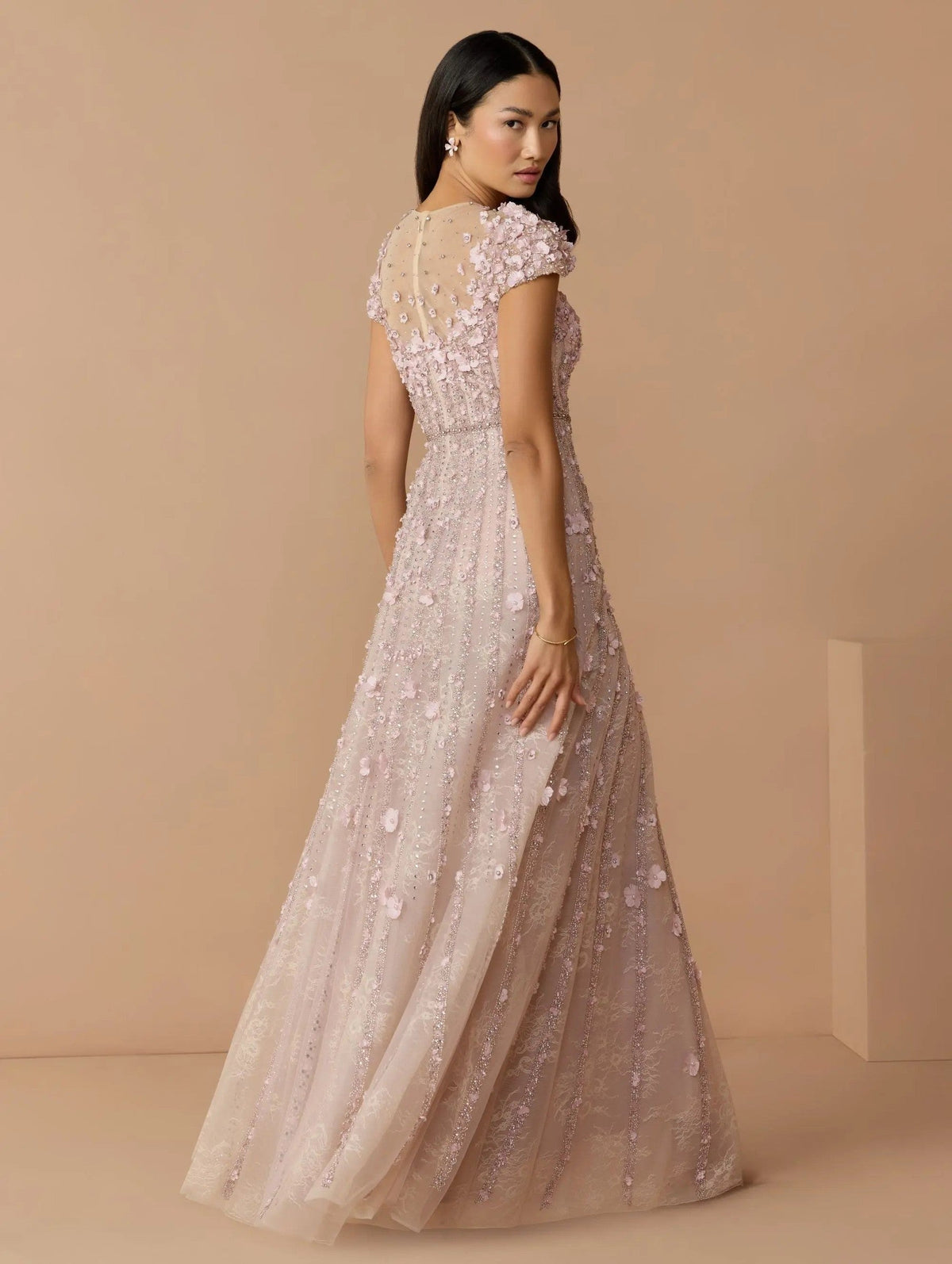 Vintage Lilac Embellished Lace Illusion Neck A-Line Gown