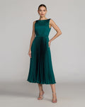 Petite Ocean Blue Sleeveless High Neck Pleated Midi Dress
