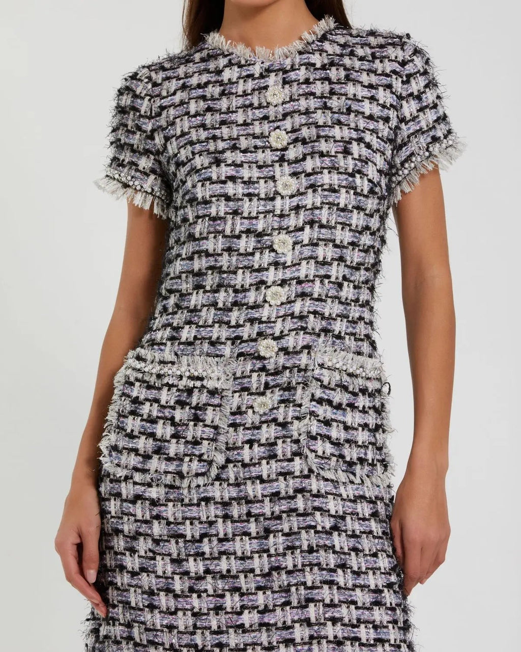 Black Multicolor Cap Sleeve Floral Button Detail Shift Dress