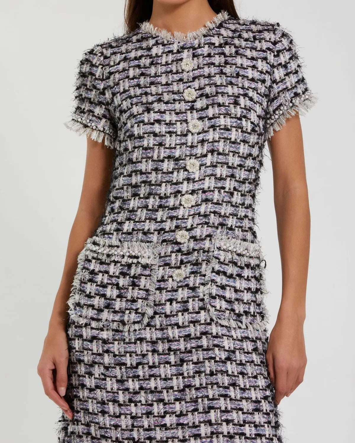 Black Multicolor Cap Sleeve Floral Button Detail Shift Dress