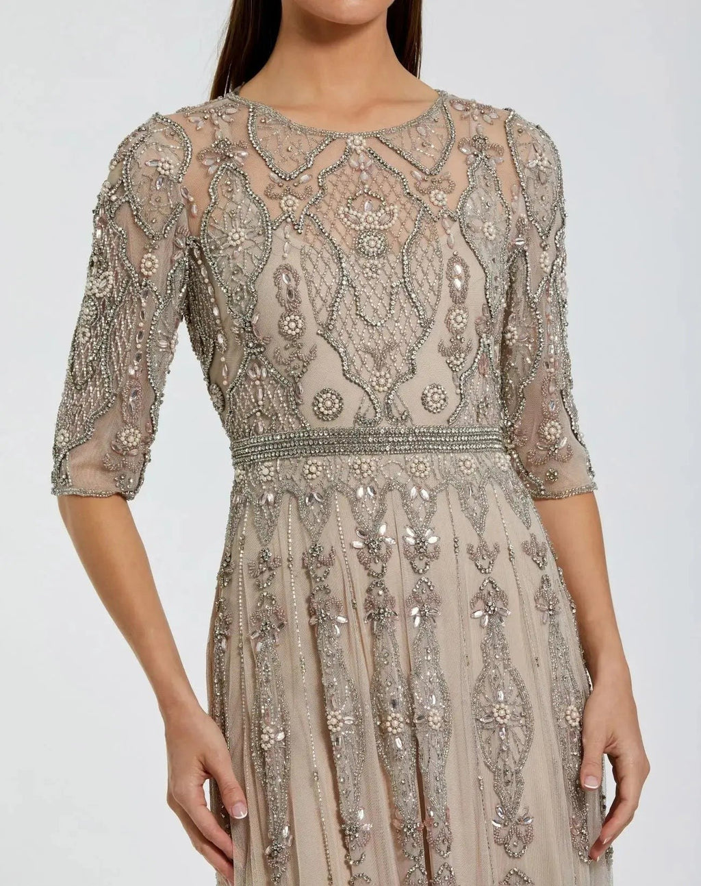 Vintage Lilac 3/4 Sleeve Embellished A-line Gown