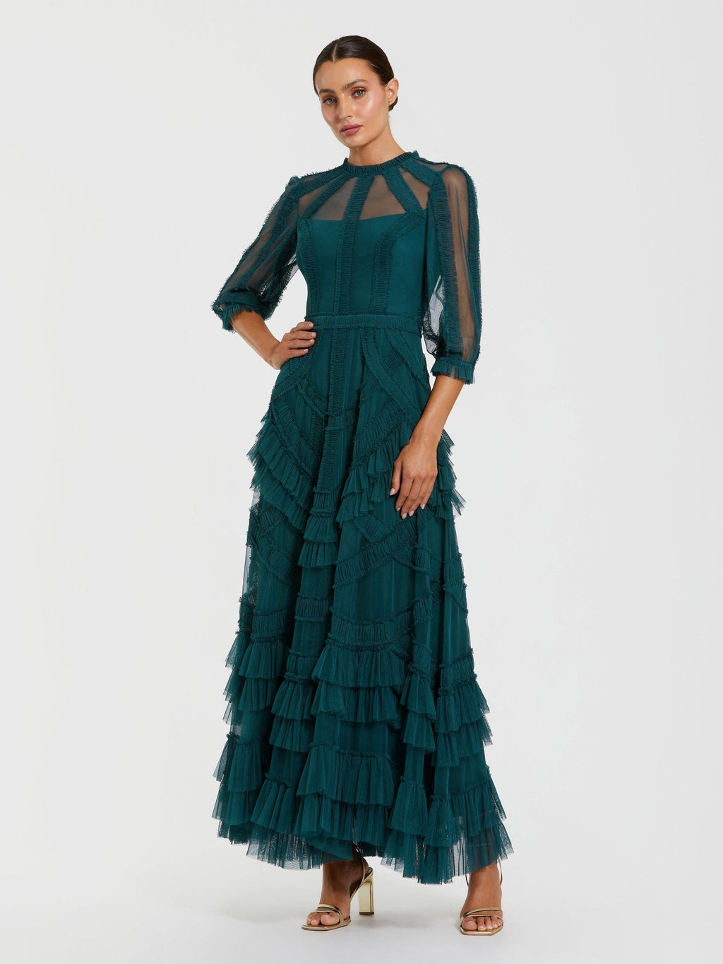 Petite Teal High Neck Tiered Ruffle Maxi Dress