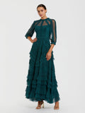 Petite Teal High Neck Tiered Ruffle Maxi Dress