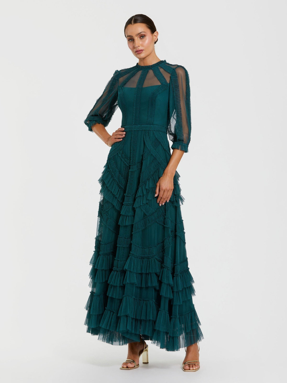Petite Teal High Neck Tiered Ruffle Maxi Dress
