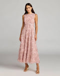 Petite Rose Floral Embroidered High Neck Midi Dress