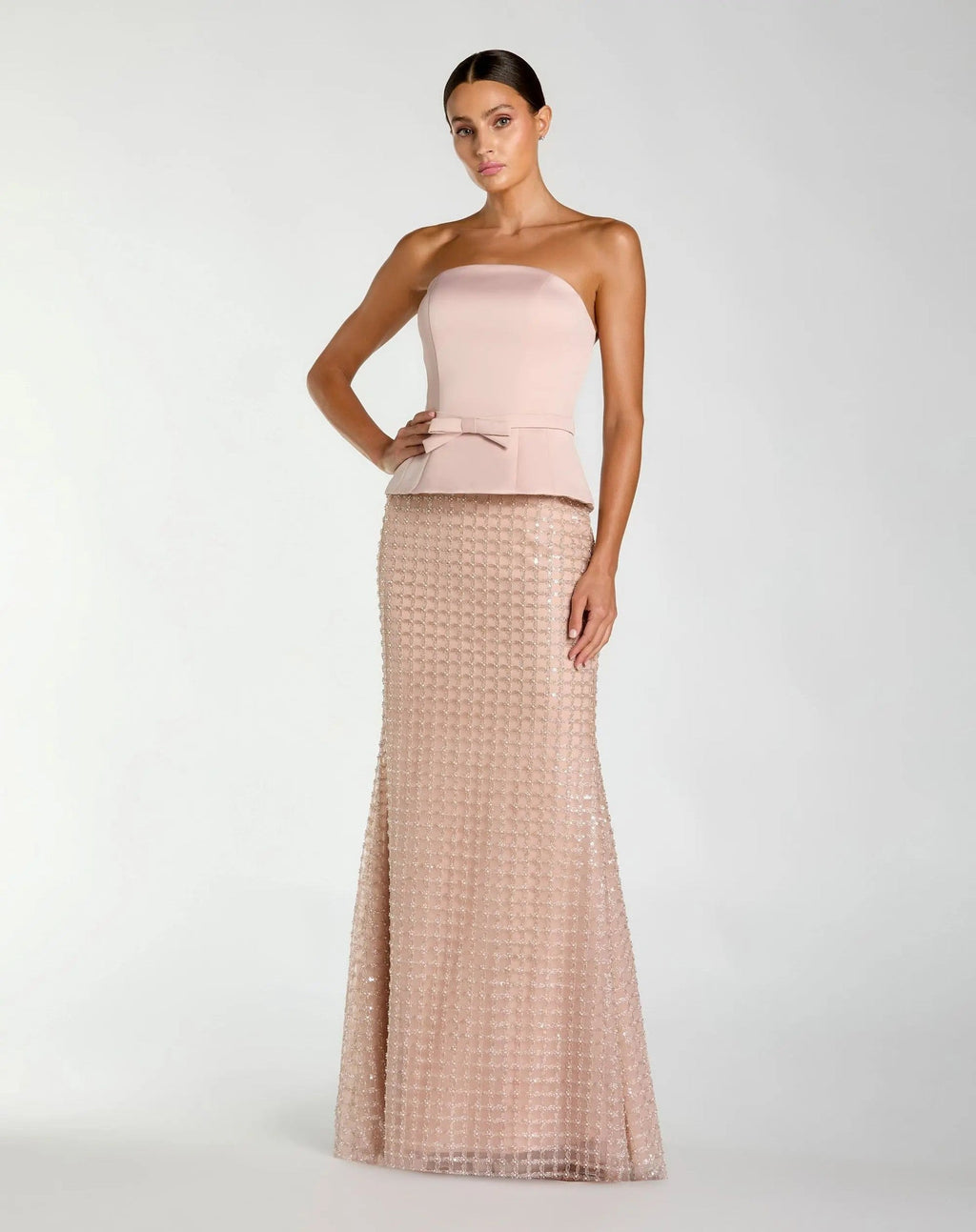 Strapless Satin Top With Embellished Skirt Gown