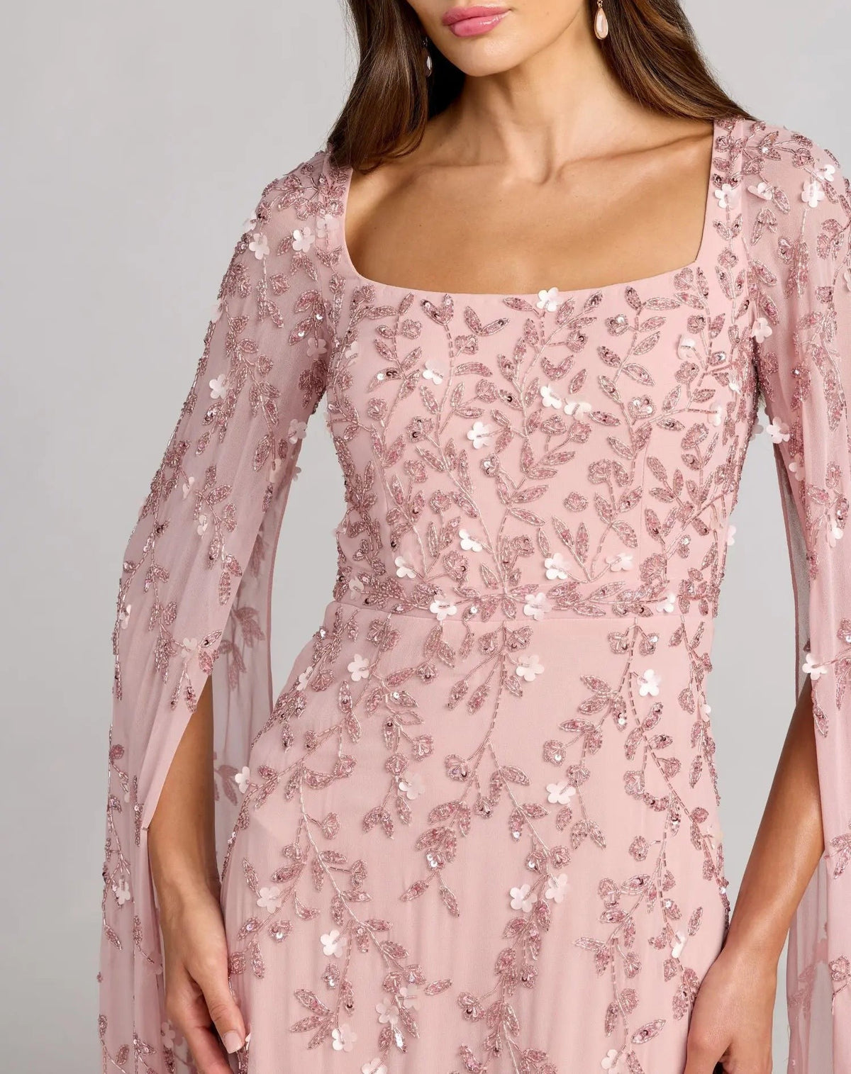 Petite Rose Floral Embellished Cape Sleeve Gown