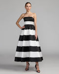 Black Ivory Striped Strapless Mikado Midi Dress