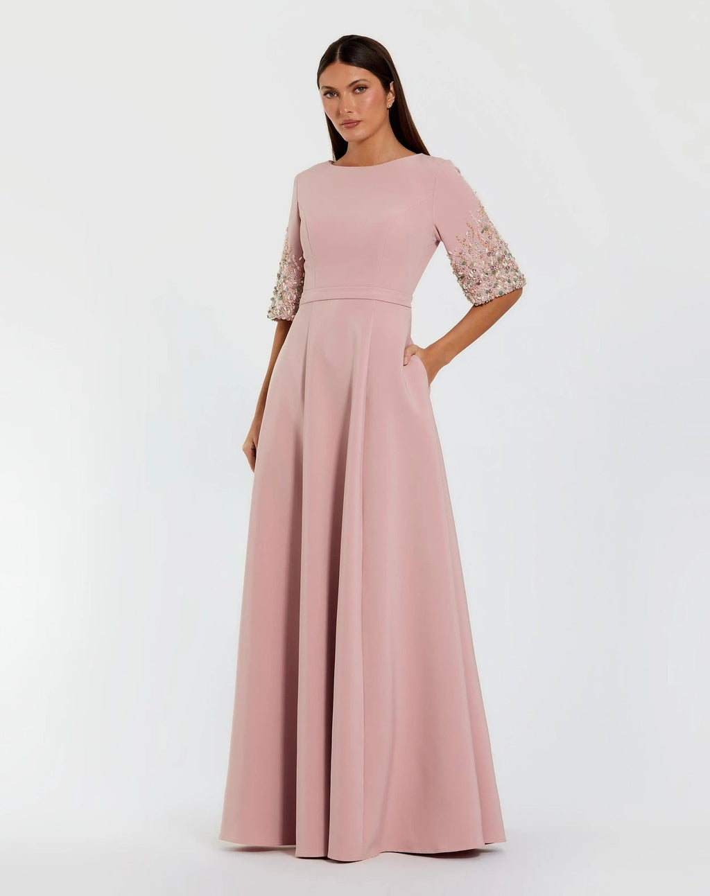 Rose A-Line Gown With Embellished 3/4 Sleeves